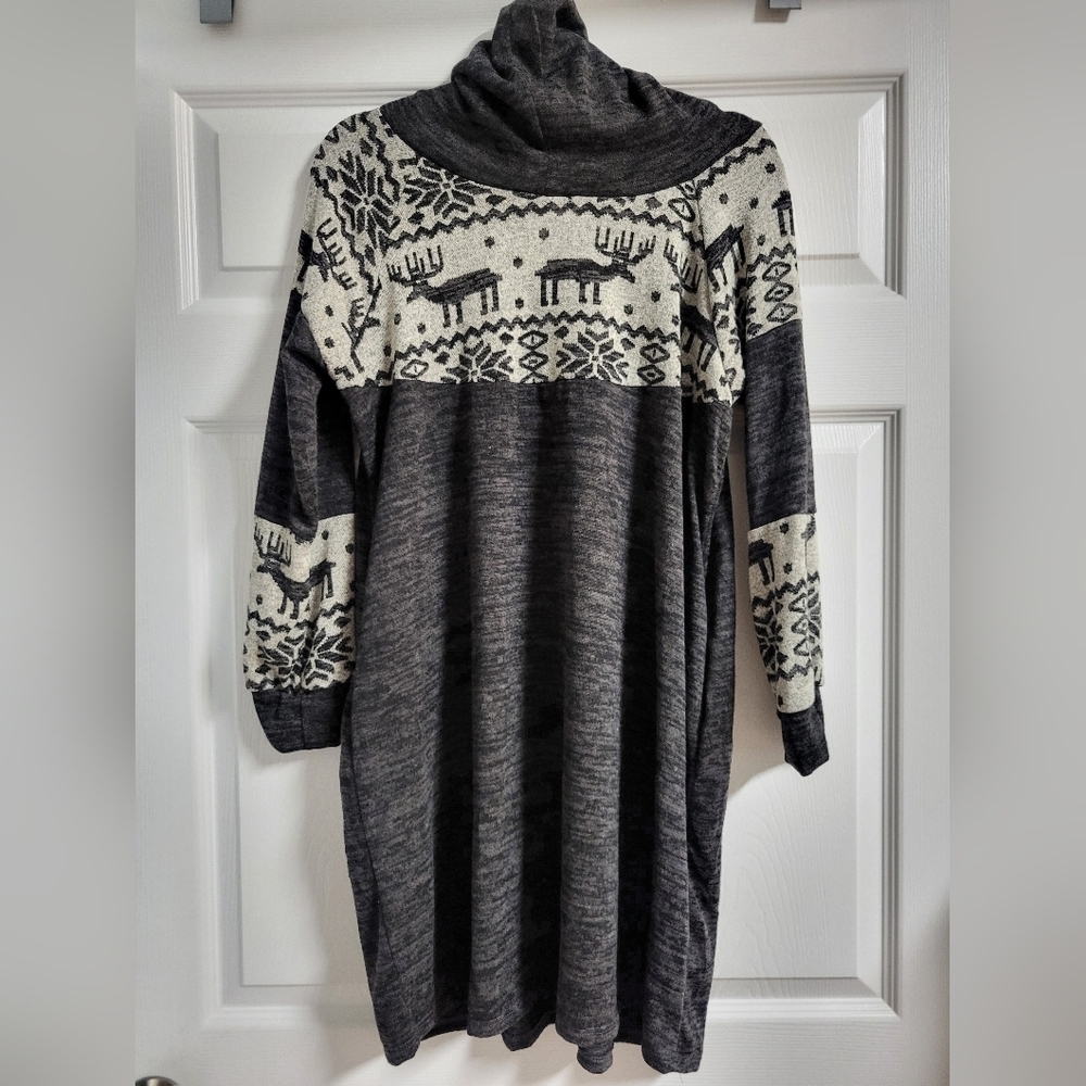 NWT - Jodifl Womens Dark And Light Gray Winter Cowl Neck Sweater Dress Size M - Picture 5 of 7